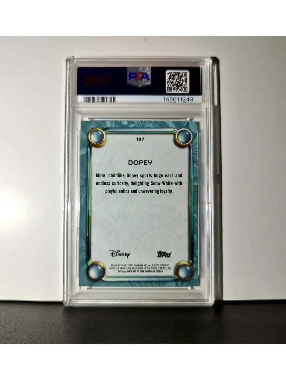 Dopey 2025 Topps Disney #107 Diamond Card Snow White and the Seven Dwarfs PSA 9